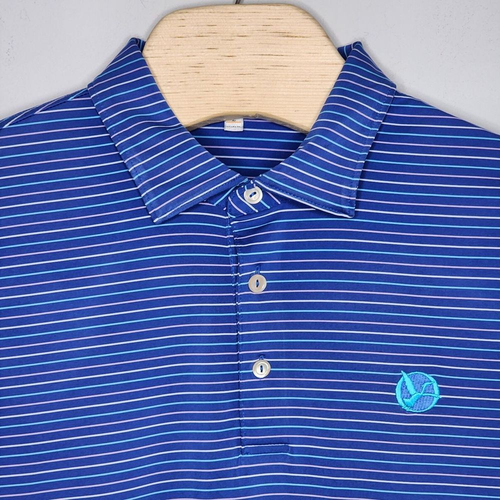 Peter Millar Summer Comfort Blue Pink White Stripe Polo Golf Shirtโ L